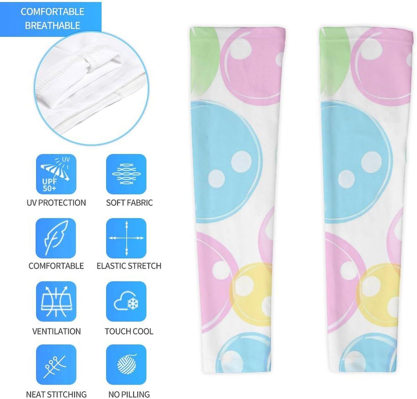 Colorful Bubbles Arm Sleeves Cooling Sun Protection Sports Compression for Golf Basketball