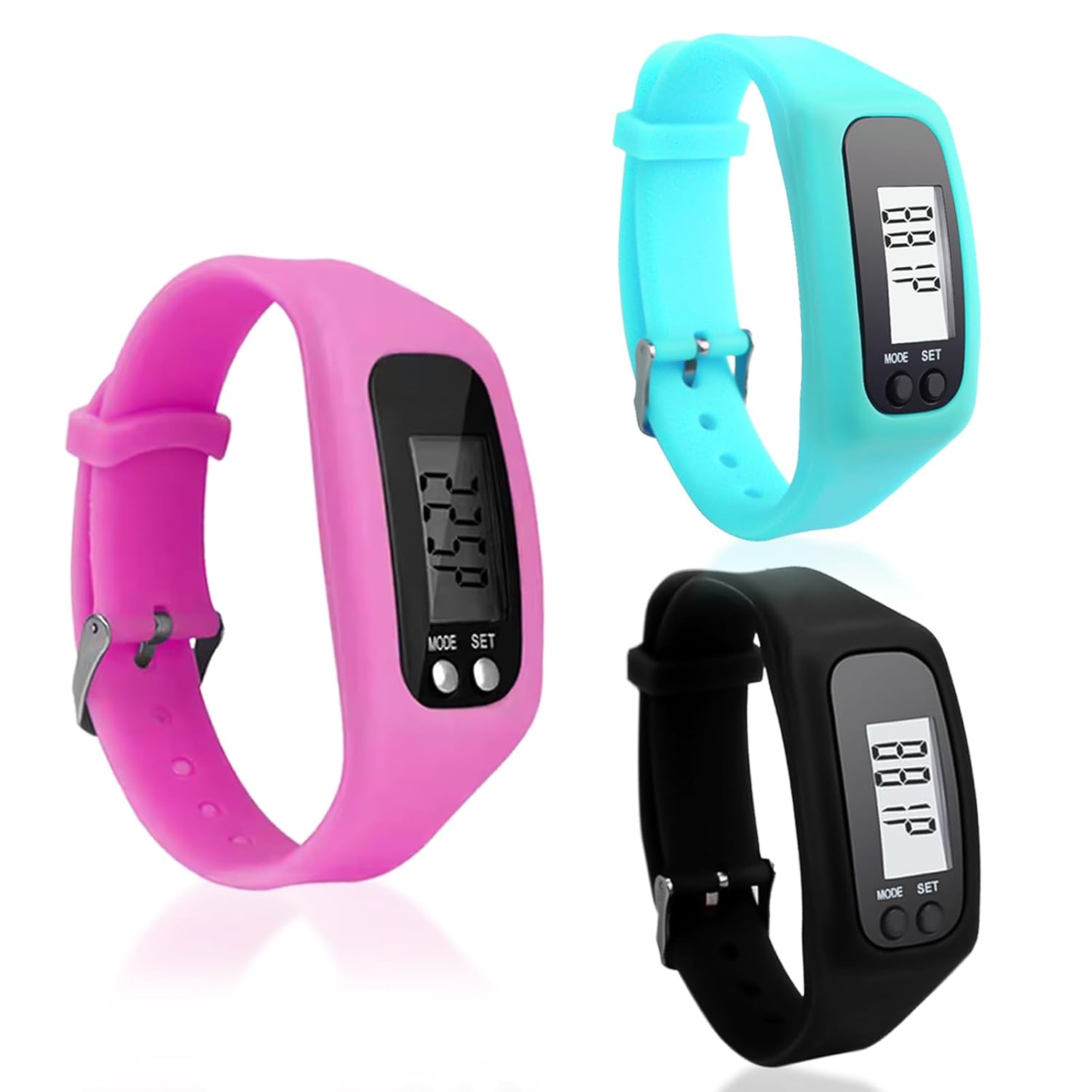 3 Pcs Pedometer for Walking Silicone Fitness Tracker Watch Waterproof