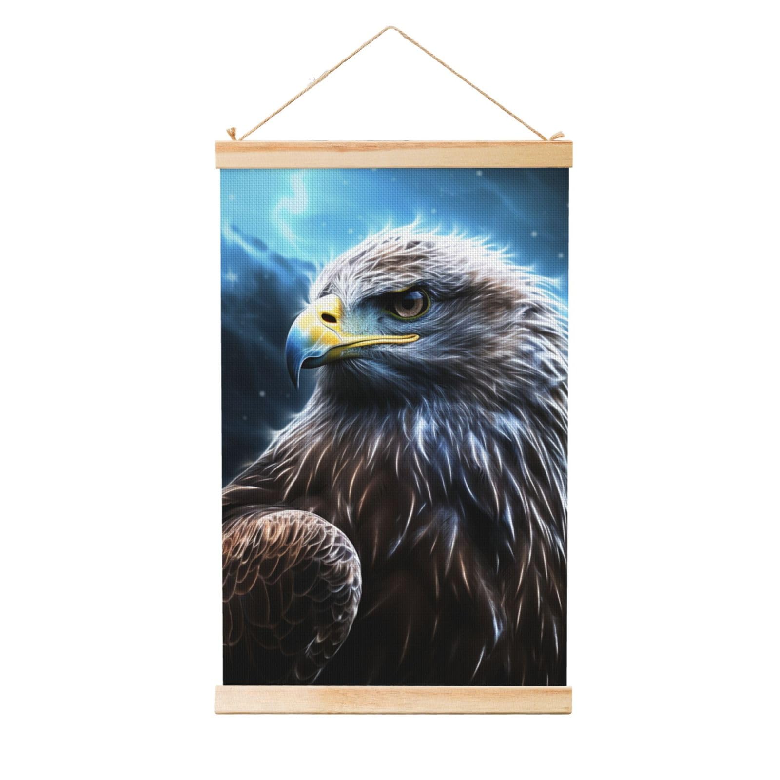 Night Sky Eagle Poster Wooden Shaft Hanging Poster Wall Hanging Banner Canvas Artwork with Wood Frames 36"x24" Modern Artwork Decor Ready to Hang Wall Art for Home Decor Scroll Painting