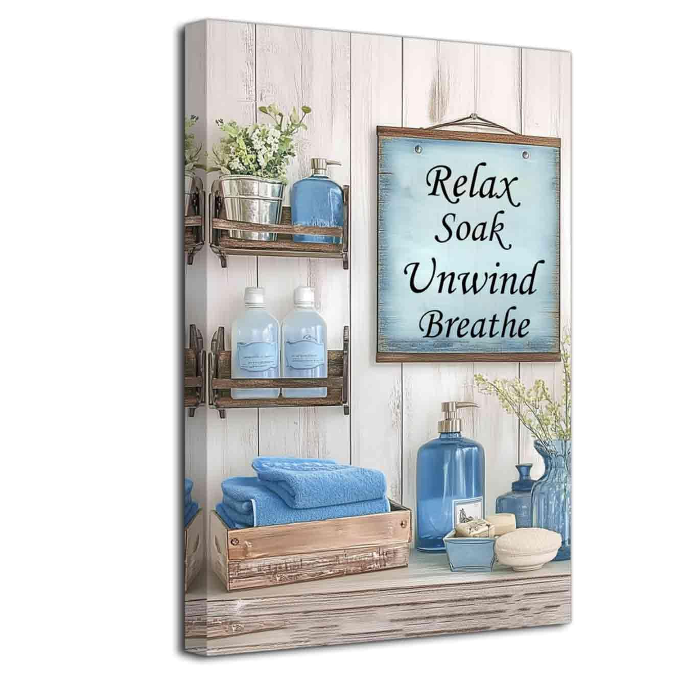ZXHYWYM Blue Bathroom Wall Art Bathroom Pictures Rustic Farmhouse Sign Poster Towel Flower Bottles Painting Prints Toilet Laundry Powder Room Decor Framed (Blue, (20" x 30"))