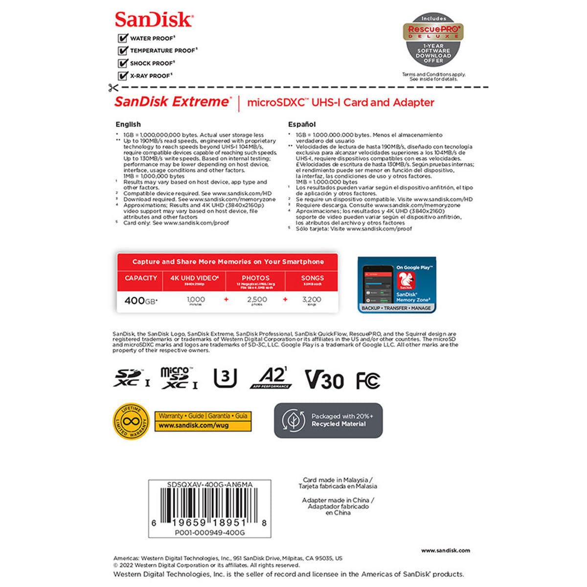 Amazon.com: SanDisk Extreme 400GB UHS-I U3 microSDXC Memory