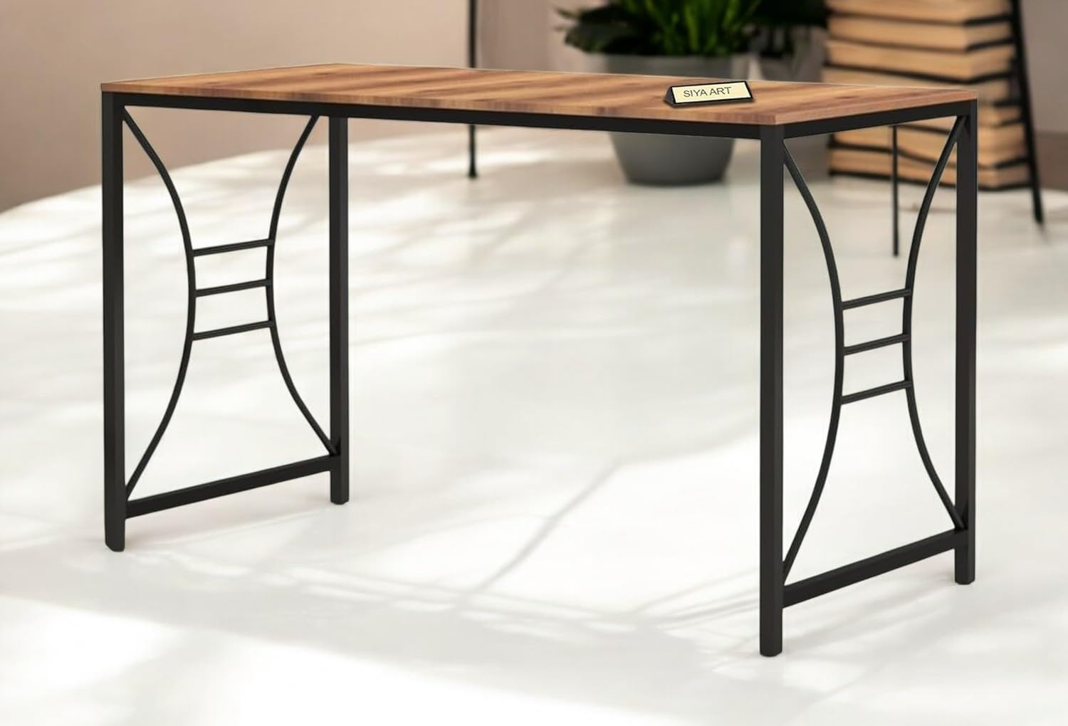 SIYA ART Wooden Top Iron Frame 4 Seater Dining Table for Living Room & Home Iron Furniture Dining Room Furniture Set (Natural Finish)-image-10