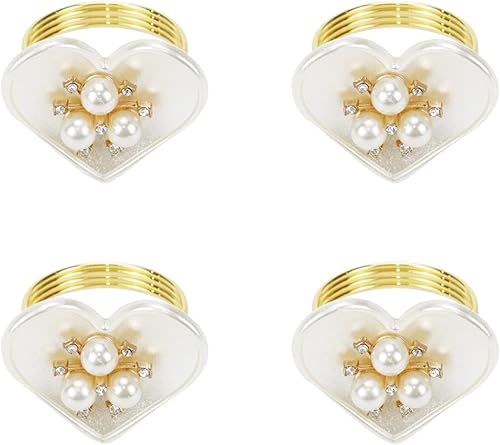 Curqia 4 juegos de servilleteros de corazón para boda, servilleta de mesa, servilletero, anillo de decoración para Navidad, Acción de Gracias