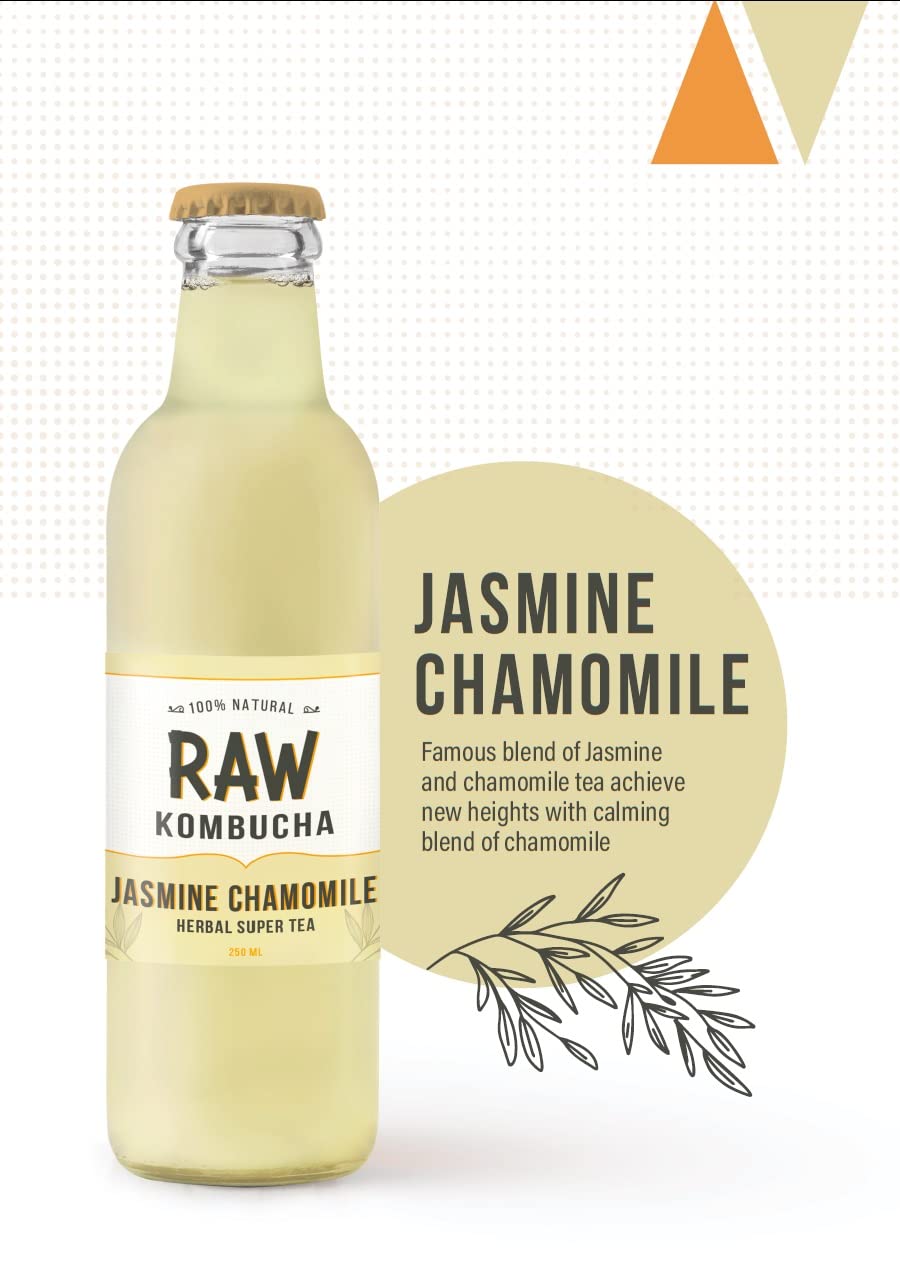 Raw Kombucha- Herbal SuperTea - Jasmine Chamomile (250ml bottles), 6 Pack|Original Kombucha| Delicious, fermented tea with gut-healing and detoxifying properties