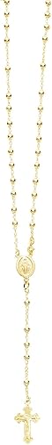 Ritastephens - Cadena de plata de ley italiana en tono dorado Collar de cruz Collar de cruz de Virgen María con cuentas de rosario de 0.118 in