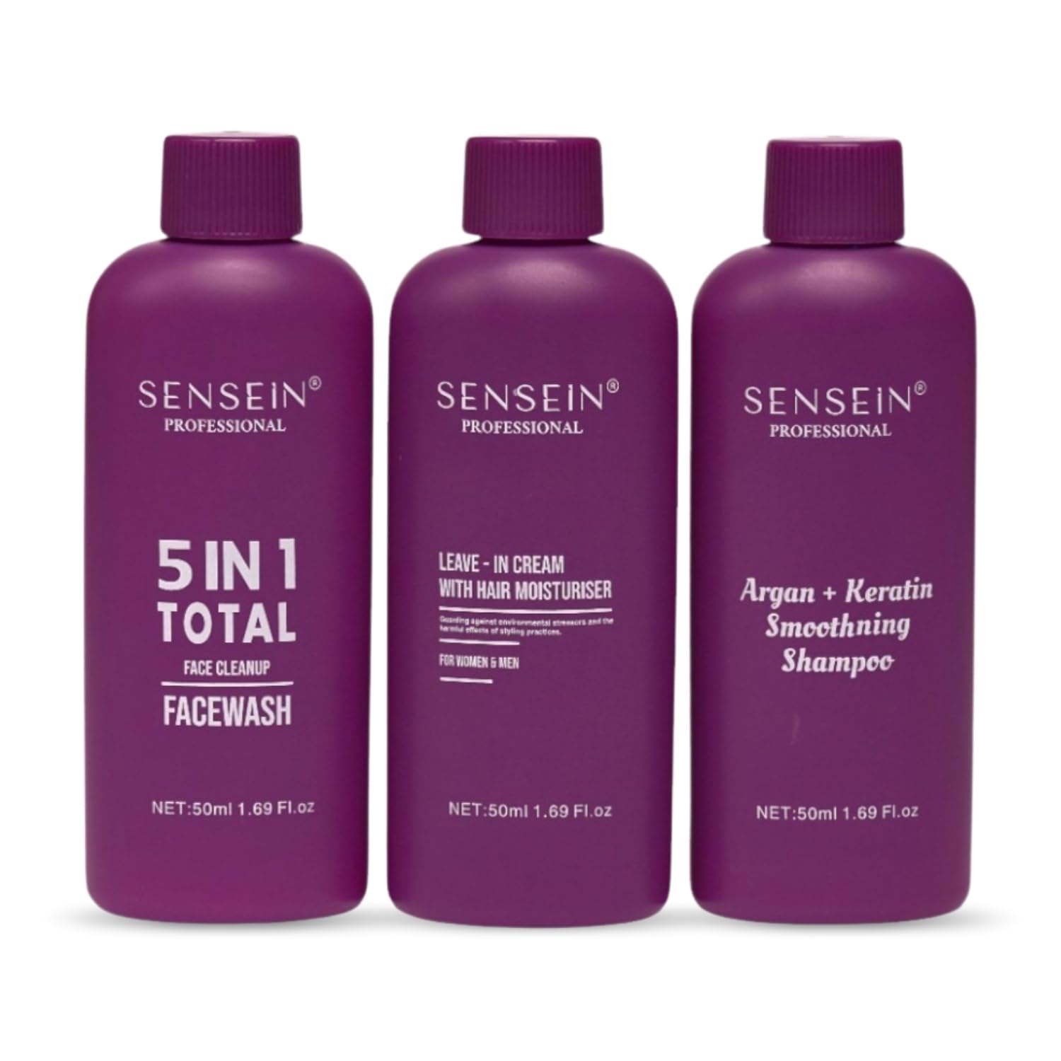 Sensein Professional - Travel Kit With Case | Argan Keratin Shampoo, 5 in 1 Total Facewash & Leave-In Cream | Travel Kit For Men & Women | 50ml-image-23