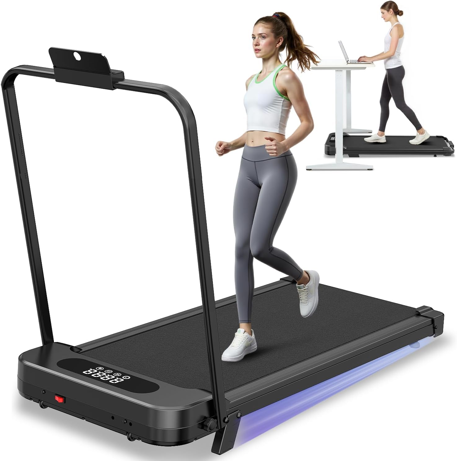 Walking Pad Foldable, 3 in 1 Treadmill with 7% Incline, 2.5HP Under Desk Treadmill, Walking Pad with Handle, 1-8KM/H Running Machine, LCD Display, Remote Control, Treadmills for Home Foldable