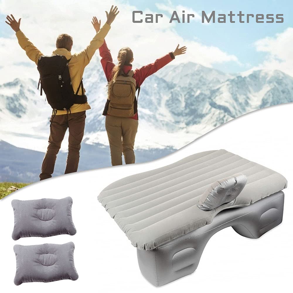 Matelas Gonflable Pour Voiture – Siège Arrière/coffre, Avec Pompe 12V, 2 Coussins, Capacité 300 Kg – Gris
