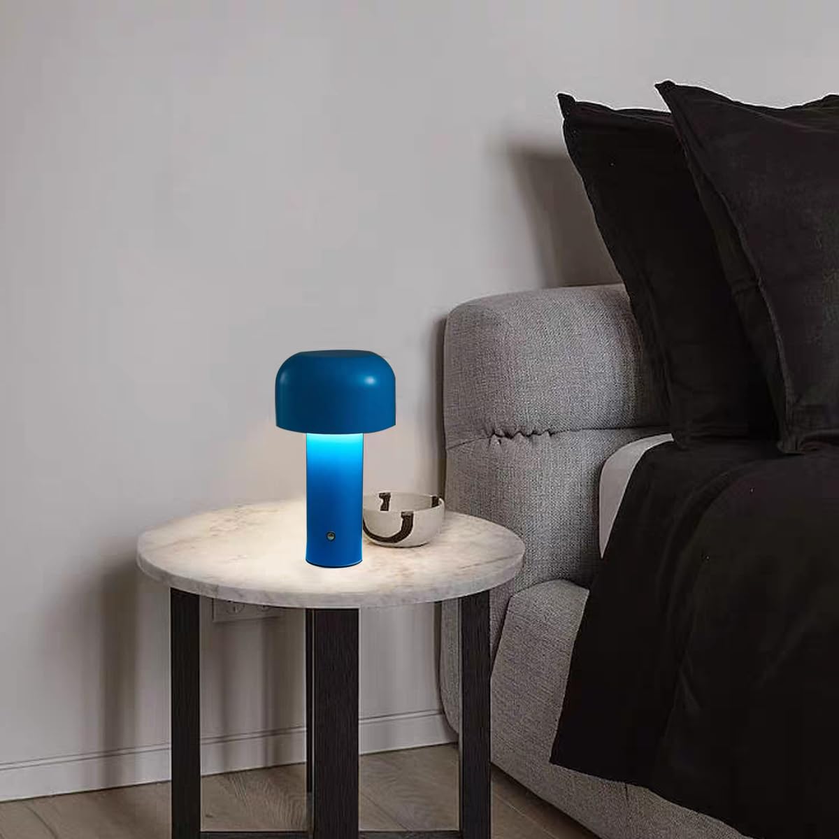 ZDAY Piccola lampada da tavolo a fungo Lampada da tavolo Ricarica USB Tre colori Poleless Dimming Lampada da notte creativa Touch Lampada decorativa (blu)