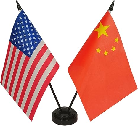 American & China Table Flag, US & Chinese Desk Flag, 8 x 5 Inches American & China Deluxe Desk Flag Set - American & China Twin Desktop Flag
