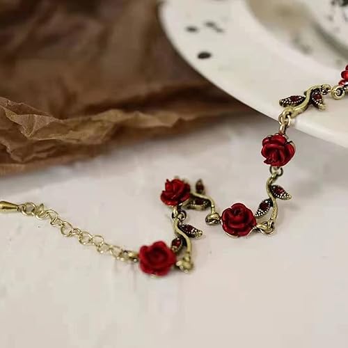 Miniatura 2 de Pulseras de rosas para mujer, pulseras de flores delicadas para mujer, pulseras rojas, joyería vintage para mujer