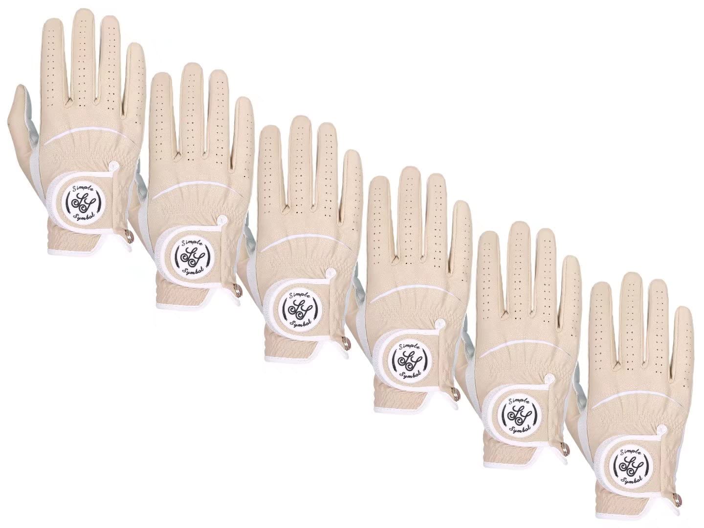 SIMPLE SYMBOL Men's Golf Glove High Grade Leather Six Pack，Six Left Hands, Six Right Hands,Six Colors,Red/Blue/Navy Blue/Sky Blue/Coffee/Beige