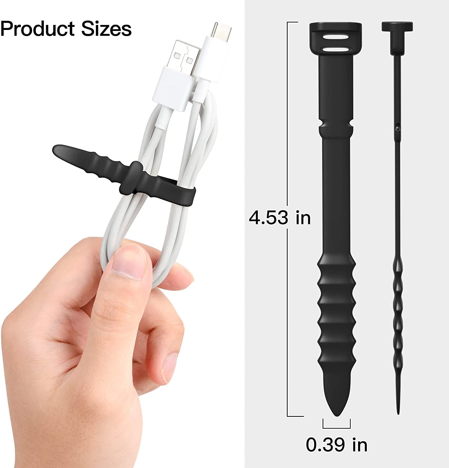 PZOZ Wiederverwendbare Kabelbinder – 10 Stück, Elastisches Silikon, Schwarz
