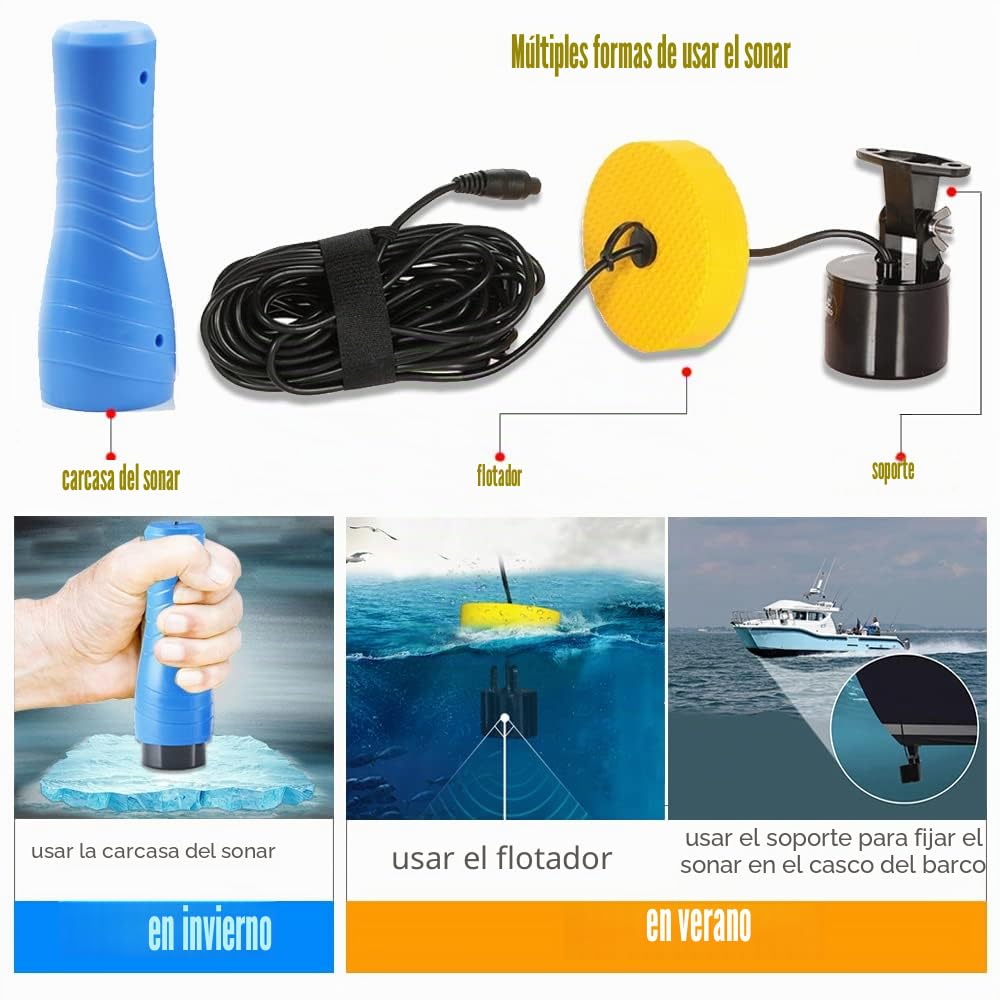 LUCKY Buscador de Peces portátil Dispositivo Detector de Peces Buscador de Profundidad de Mano para Barco Kayak Canoa Pontón Jon Barco Jet ski Tubos de flotación sonda para Pesca en Hielo