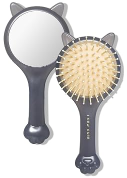 I DEW CARE Tap Secret Detangling Brush with Mirror | Cute and Ergonomic Design for All Hair Types - Gifts for Women, Girls