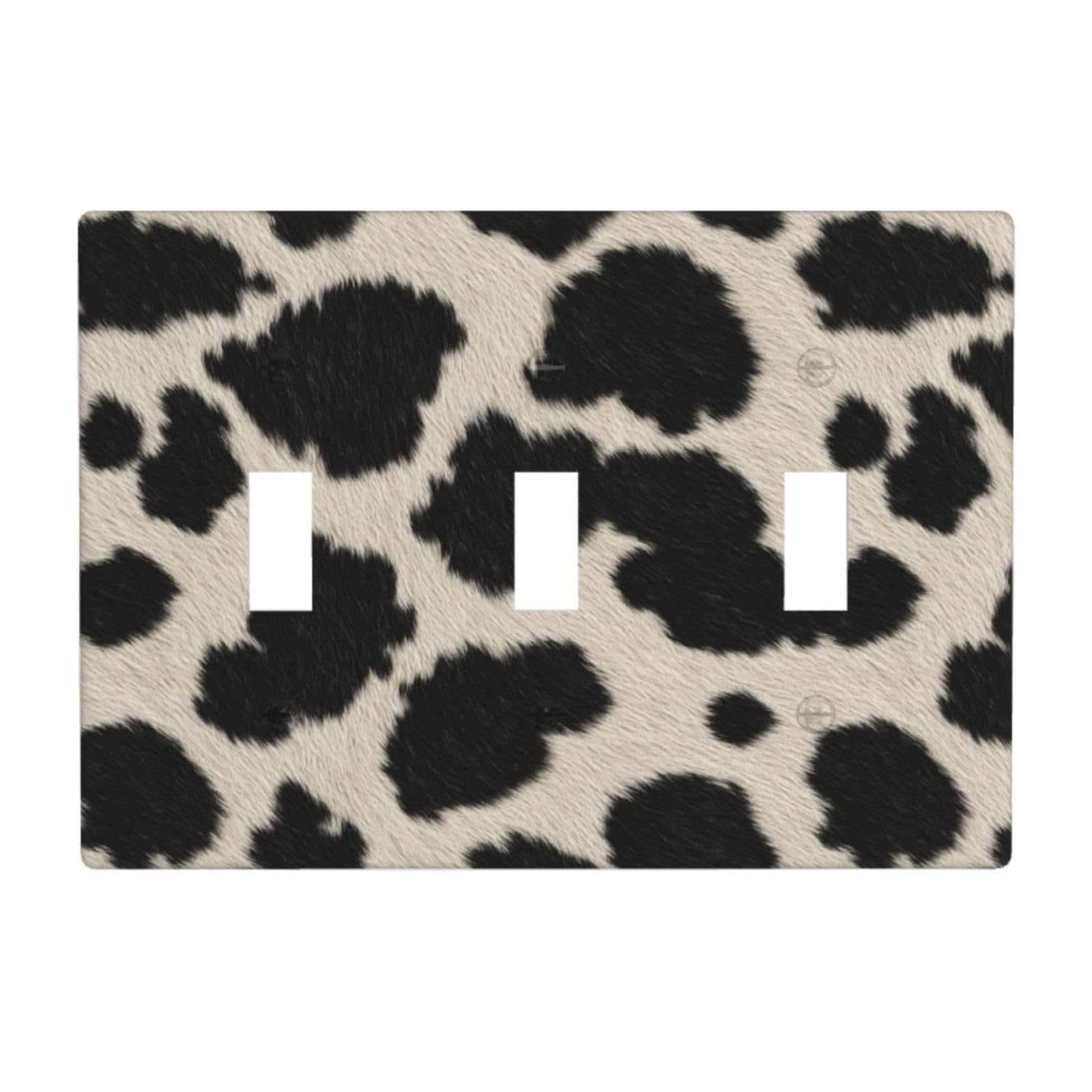 Brown Cow Spots Light Switch Covers 3 Gang Triple Toggle Wall Plate Switchplate Electrical Faceplate for Bathroom Kitchen Bedroom Decor