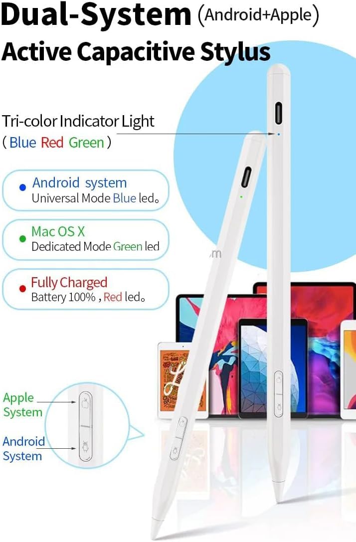 Pennino attivo compatibile con iPhone 17 Air 17 Pro Max 16e 16 Pro Max 16 Pro 16 Plus 16 Touch Screen Matita con Funzione Dual Touch Penna Ricaricabile per Scrivere e Disegno Tablet