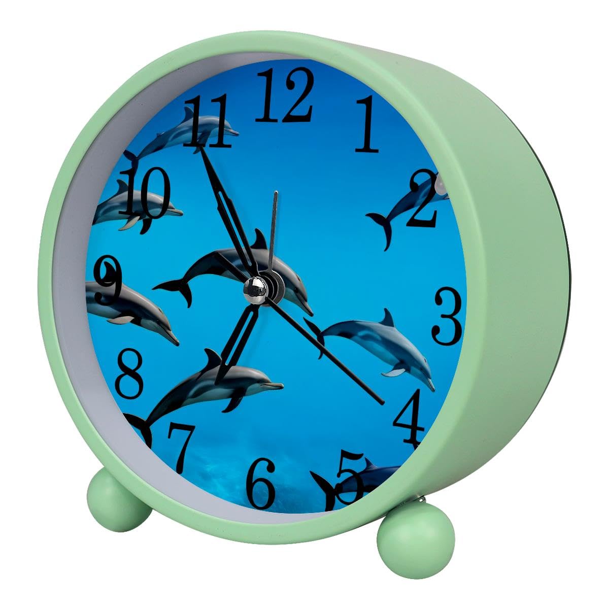 Luoweisi Alarm Clock Sea Dolphins, Silent Non-Ticking with Night Light