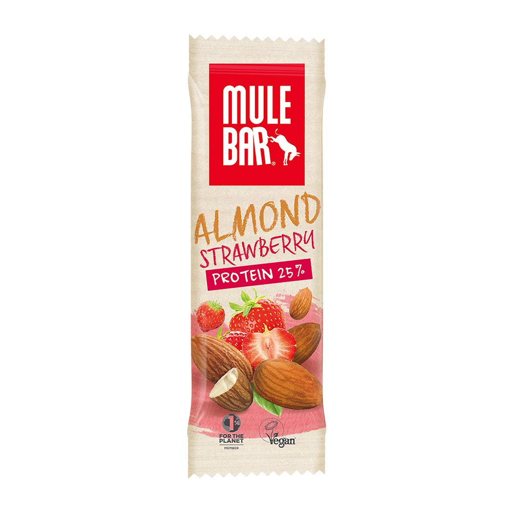 Mulebar – Barre proteine, vegan, 100% naturali, 24% proteine, gusto mandorla fragola, per una migliore recupero dopo lo sforzo