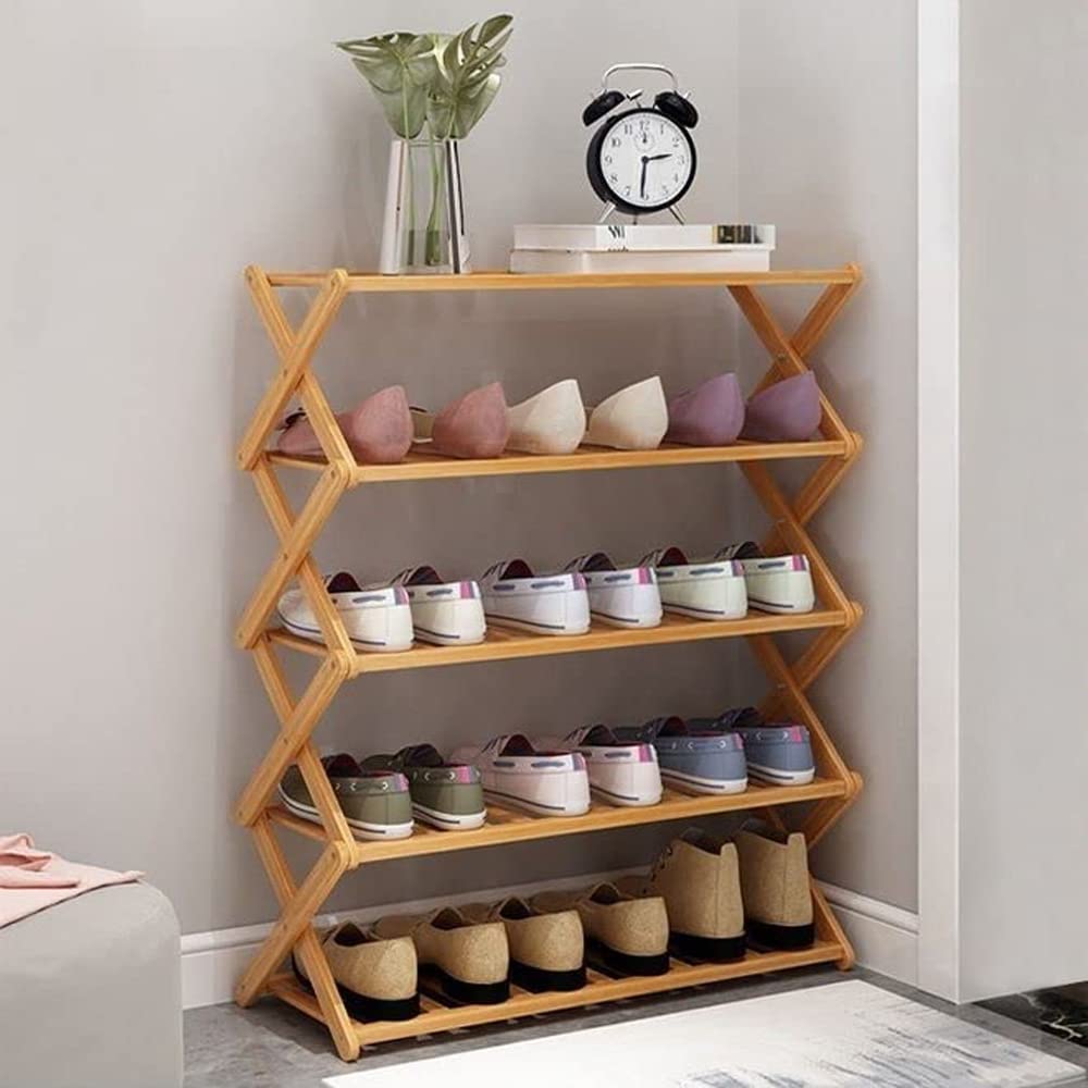Kutis X Shaped Shoe Rack Multi Tier Shoe Rack,Flower Stand Foldable Bamboo Shoe Organizer Rack Display Multifunctional Storage Free Standing Shoe Shelf.