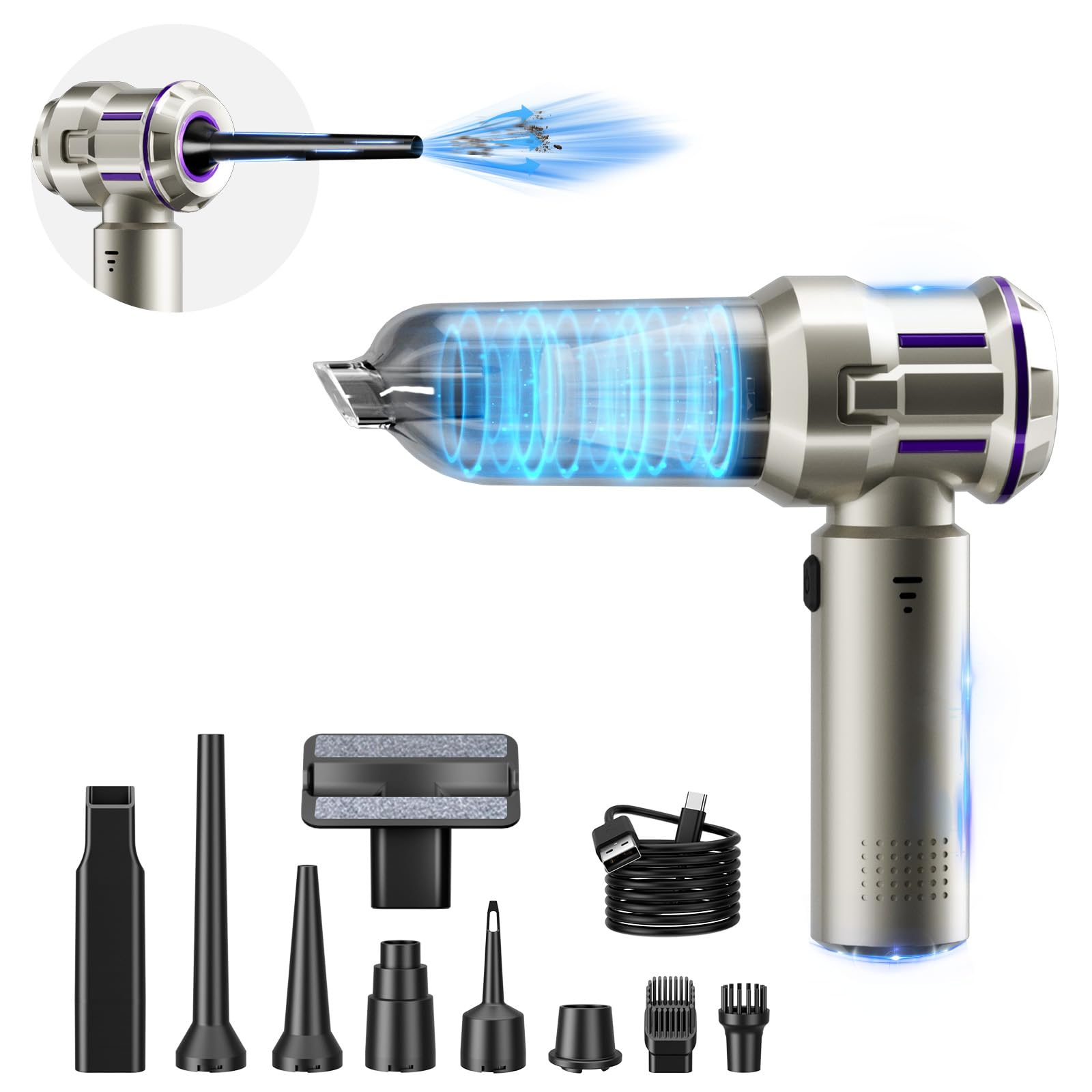 Goweto Car Vacuum Cleaner Cordless 16000PA - Handheld Vacuum -Portable Air Duster with BLDC Motor Slim Mini Vacuum Cleaner for Car-Home Sofa Gap Window-Office-Pets(Purple, Small)