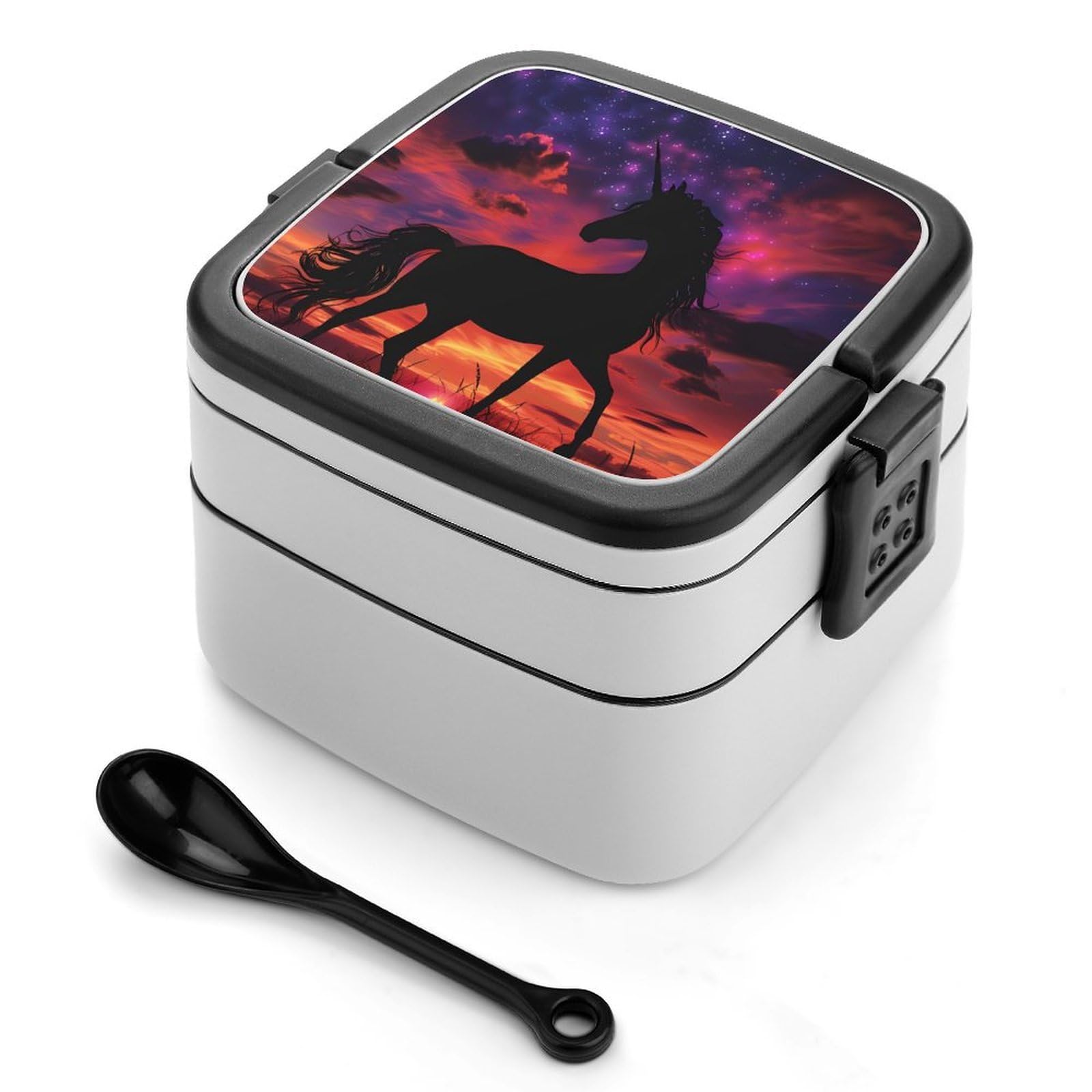 CGSBNGHA Mystic Sunset Un-icorns Bento Lunch Box 2 Layer Lunchbox Food Container for Adults Office