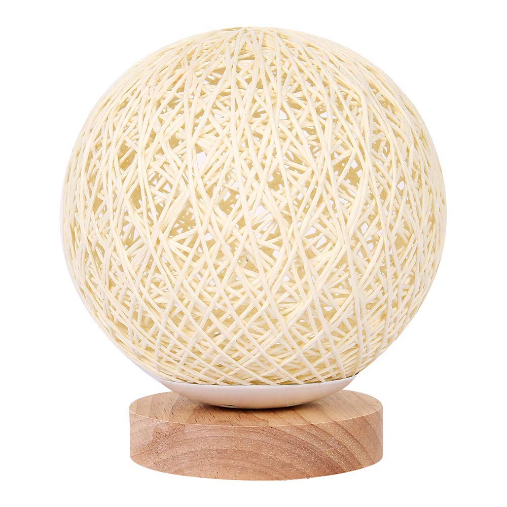 SDYGDB LED Table Lamp Wood Table Ball Light with USB Charged Rattan Ball Lamp Modern Bedside Night Lamp for Bedroom Living Room Home Decoration (White/Beige)(15cm,Beige)