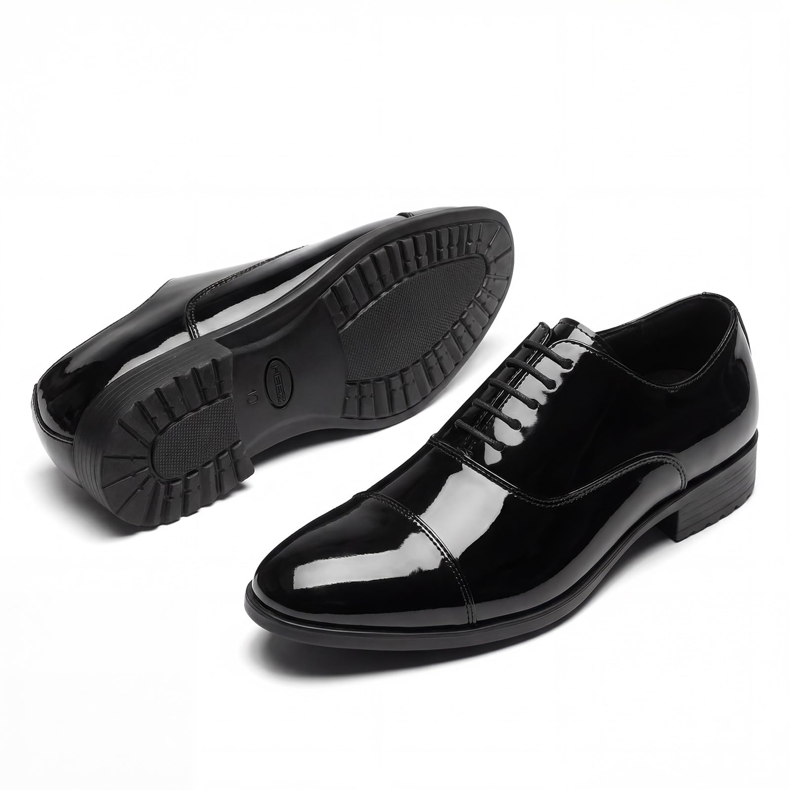 HEEZ Mens Patent Leather Dress Shoes, Tuxedo Shoes for Men Non Slip, Cap Toe Lace Up Formal Oxfords for Wedding Prom Party Dance Business — view 6