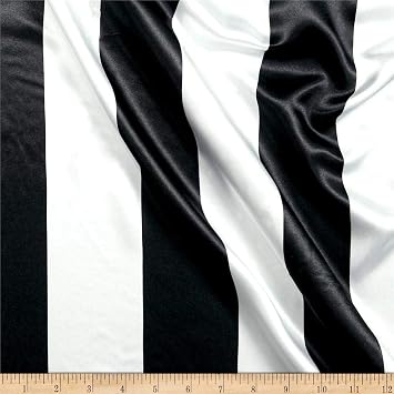 Charmeuse Satin 3.5 Stripe White/Black, Fabric by the Yard