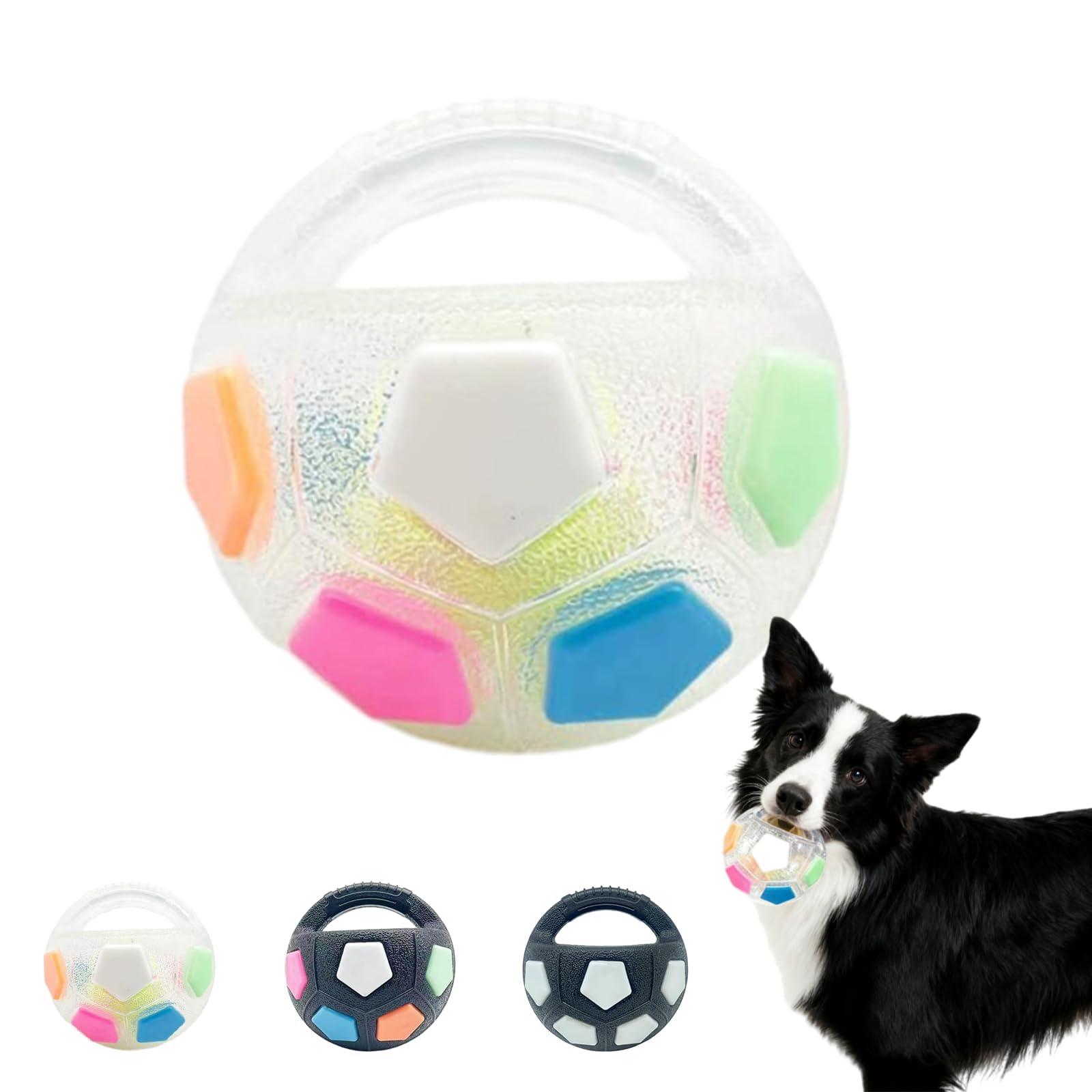 The Mellow Dog Calming Ball with Handle, Pet Dog Football Shape Toy, Rubber, Squeaky, Suitable, Interactive Pet Toy, for Water Play, Training & Outdoor Games (White)