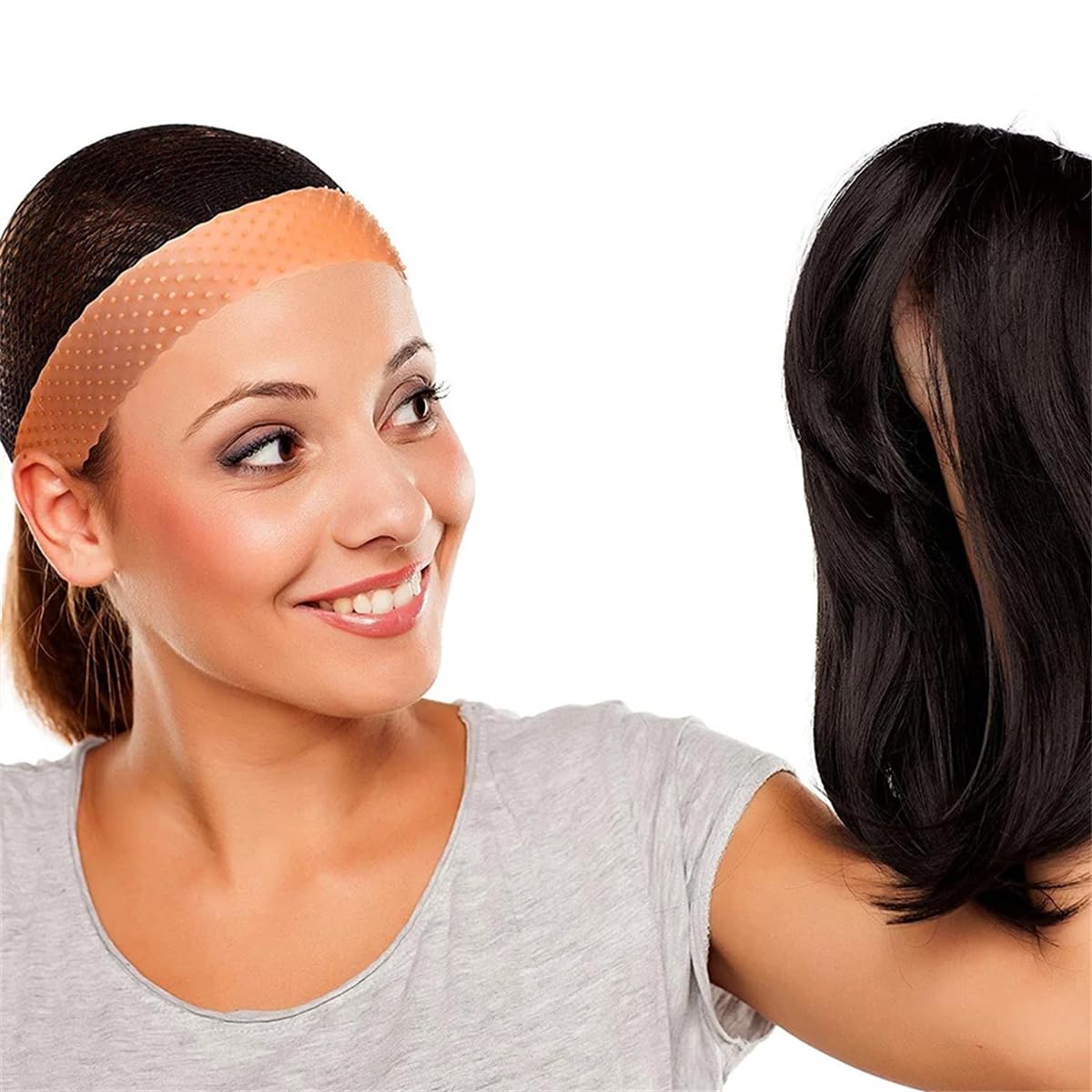 Michear 2 Pcs Wig Grip Band Non-Slip Silicone Wig Headband Elastic Wig Hairband Adjustable Wig Band Waterproof Sweatproof for Women Men Wig Seamless Head Band (Light brown) - Image 4