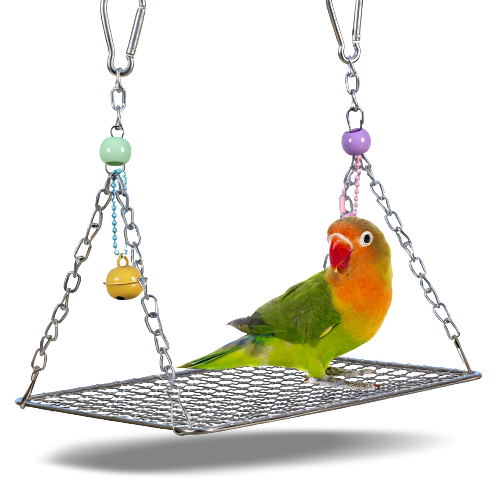 Bird Perch Platform Stainless Steel,Bird Swing Perch with Bell,Bird Swing for Parakeets,Interactive Rocking Parakeet Toy, for Cockatiel, Conure, Budgie(7.8"x5.9"Stainless Steel)