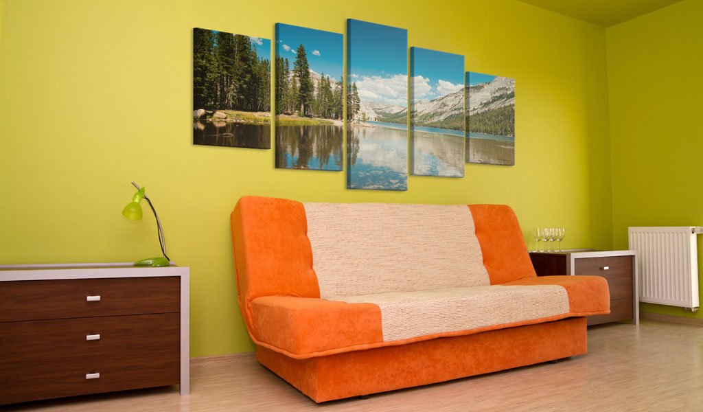 artgeist Acoustic Canvas Wall Art Nature Mountains 90x45 in - 5pcs Picture with Acoustic Foam Sound Print Artwork Room Acoustics Soundproofing Landscape Sky 030212-29