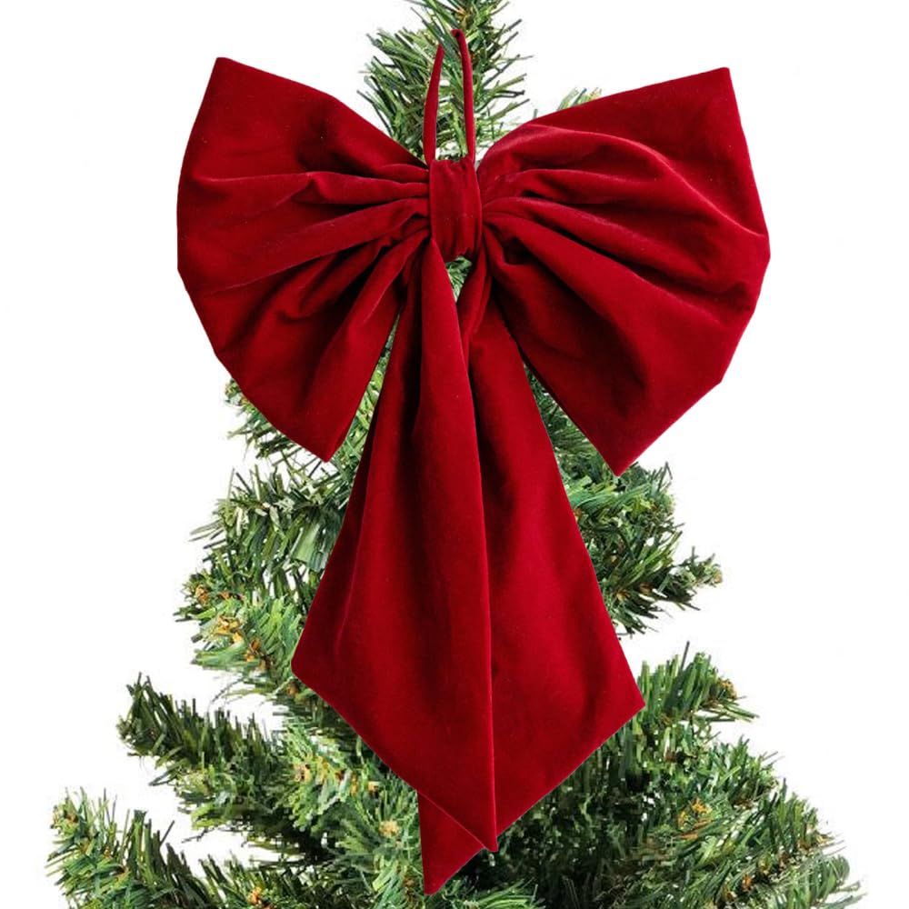 Christmas Bow, Large Red Hanging Velvet Bows Xmas Tree Topper Bow for Home Holiday Party Wedding Thanksgiving Ornaments