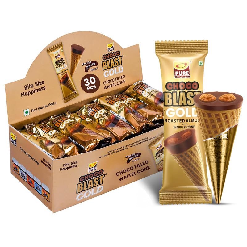 Pure Temptation® Chocoblast Roasted Almond Flavoured Waffle Cone - Premium Chocolates for Kids Gift Pack - 25 Pcs - Dispenser Pack - Birthday Party Chocolate Gift Box for Girls and Boys