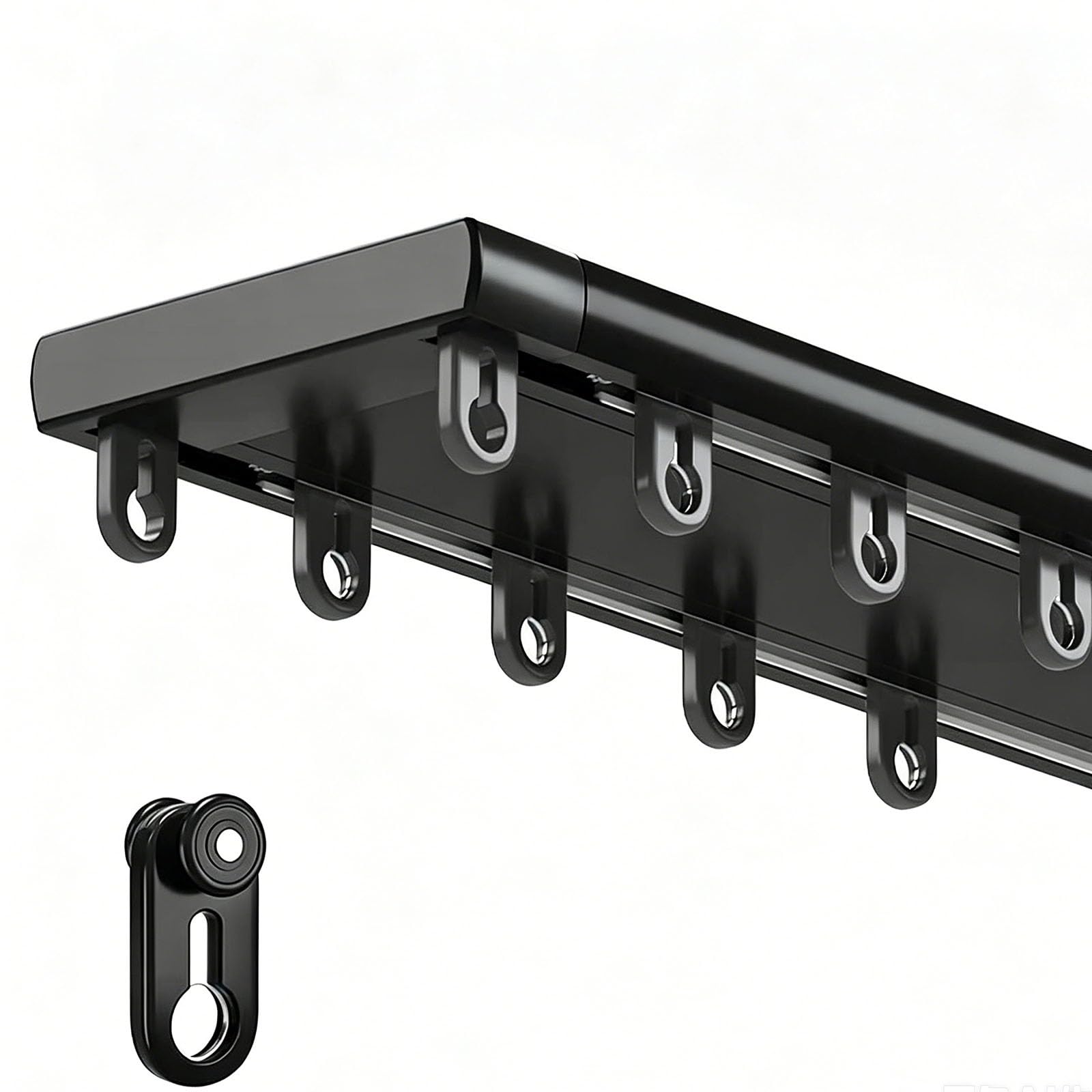 Double Row Curtain Track Ceiling Mounted Heavy Duty Room Partition Track Rail Smooth Quiet Glider Hooks Set for Thick Blackout Curtains Sheer Voile Shower Living Room Bed(Black,3.3m/10.8ft)