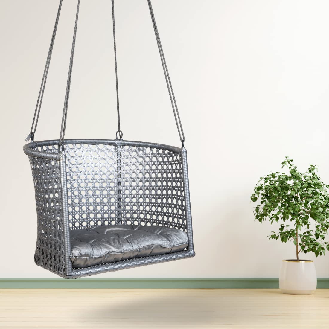 Swingzy Premium C Shape 6 Star Swing Chair for Adults for Home/Swing for Adults/Swing with a Comfortable Cushion/Hanging Jhula for Adults/Hanging Accessories Included (57 x 73 x 200 Cm, Grey)