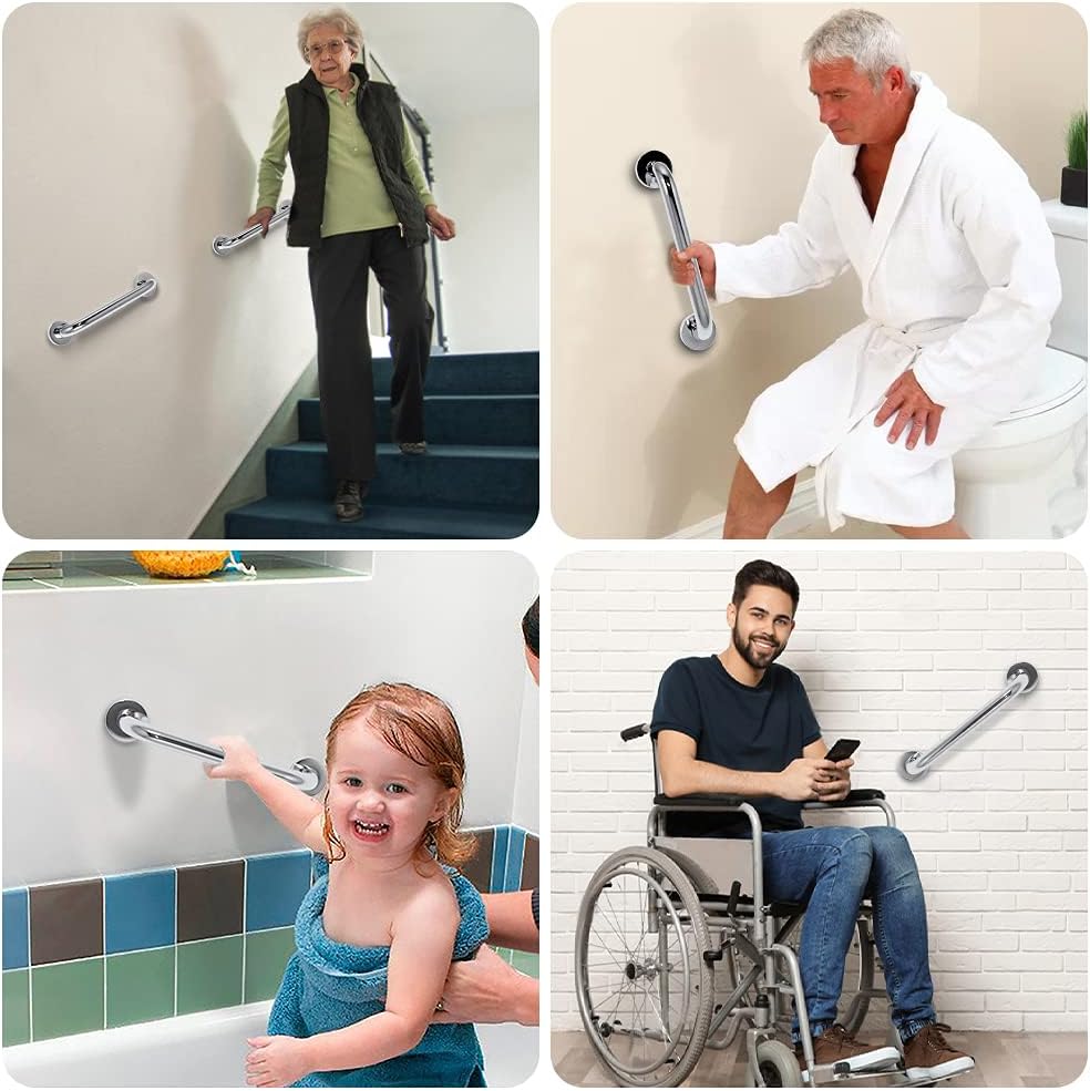 GOANDO 2 Pack Grab Bars for Bathroom Shower Handle 12 Inch Shower Grab Bar Shower Balance Bar Stainless Steel Handicap Grab Bars Pregnant Woman Elderly Injury Senior Assist Bath Handle
