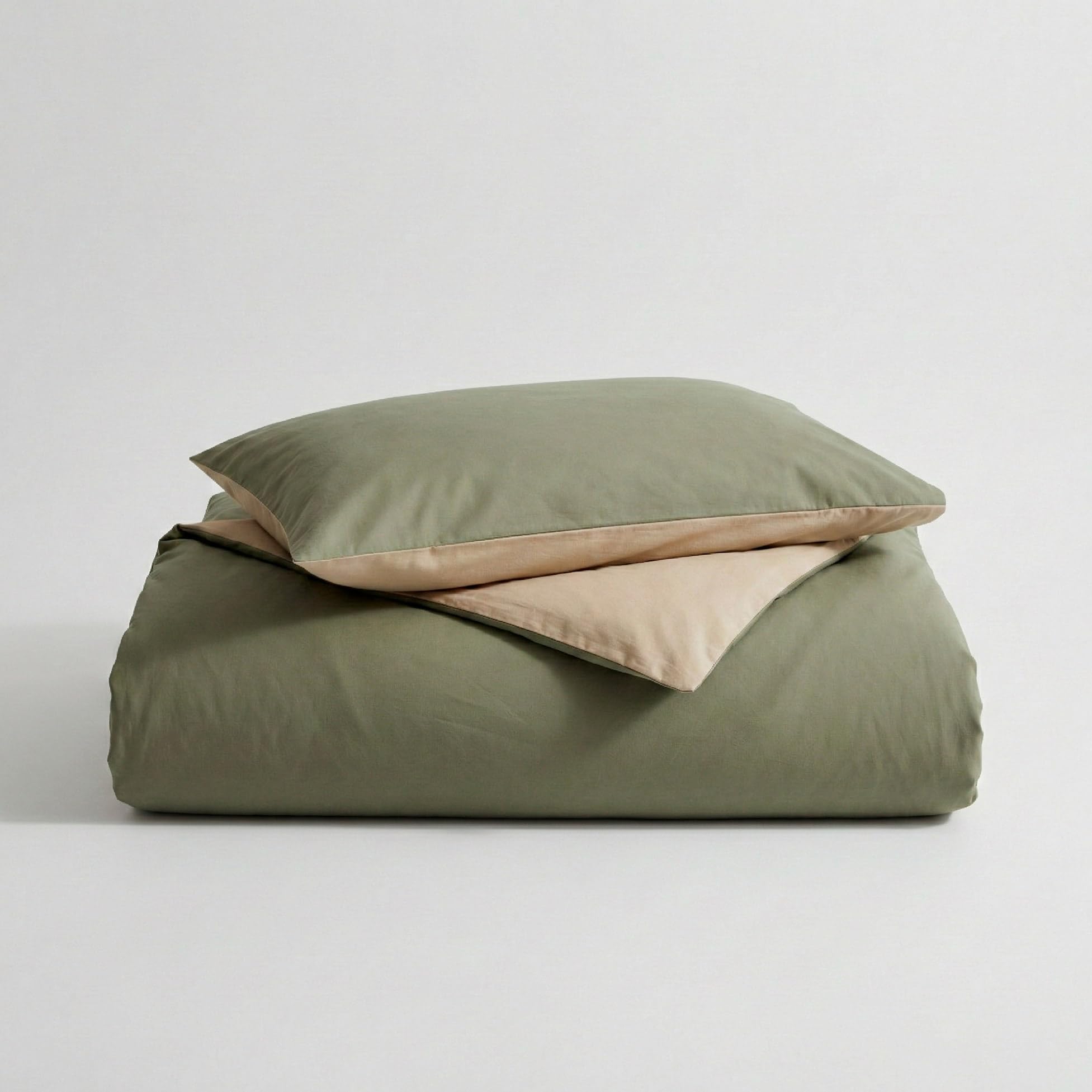 GAMUSI Juego Funda nórdica Cama de 180 - Reversible 100% algodón - con Fundas de Almohada - Piedra/Verde