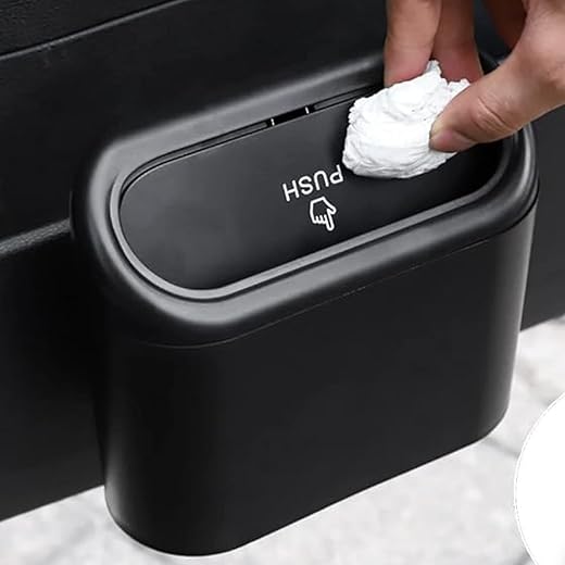 TASMAX car mini car dustbin accessories for Car Trash Bin Can Holder Dustbin Hanging: Black Automotive Garbage Can Bin Trash Container for Auto...