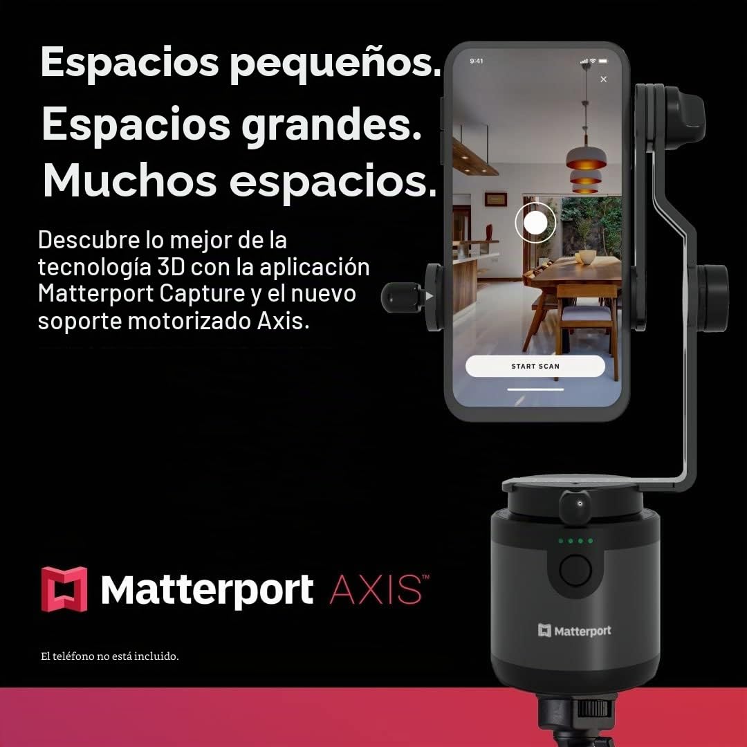 Matterport Axis Gimbal Estabilizador para cámara de teléfono Inteligente - Soporte Giratorio motorizado para escaneos fotográficos 3D 360 Profesionales con trípode portátil y Plegable
