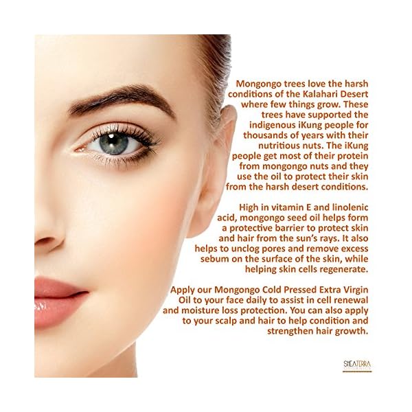 Shea Terra Kalahari Mongongo Cold-pressed Extra Virgin Oil |All Natural & Organic Oil Rich in Protein, Vitamin E & Fatty Acids to Protect & Nourish Hair, Skin & Nails Against Damage– 2 oz