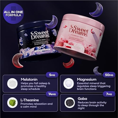 Miniatura 3 de SweetDreams Dream Gummies - Ayuda natural para dormir para adultos, 5 mg de melatonina, magnesio y L-teanina, suplemento de gomitas veganas, gomitas