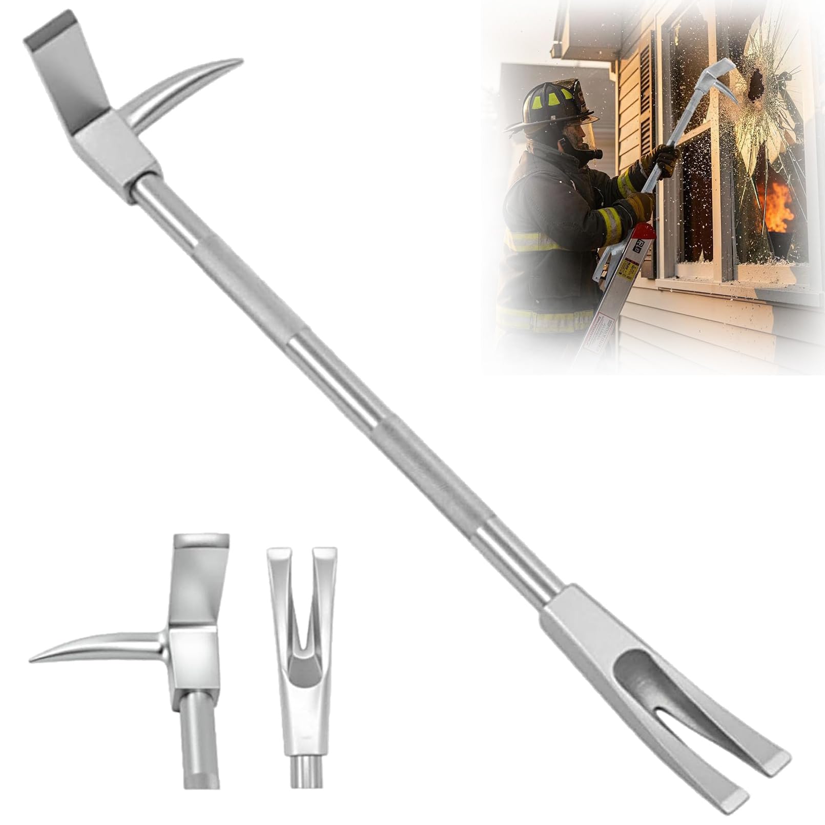 Herramienta Halligan Bar, Halligan De Acero Forjado De Una Sola Pieza con Hacha, Pico Y Horquilla – Herramienta De Brecha Pesada De 30" para Rescate De Bomberos, Entrada Forzada, Demolición