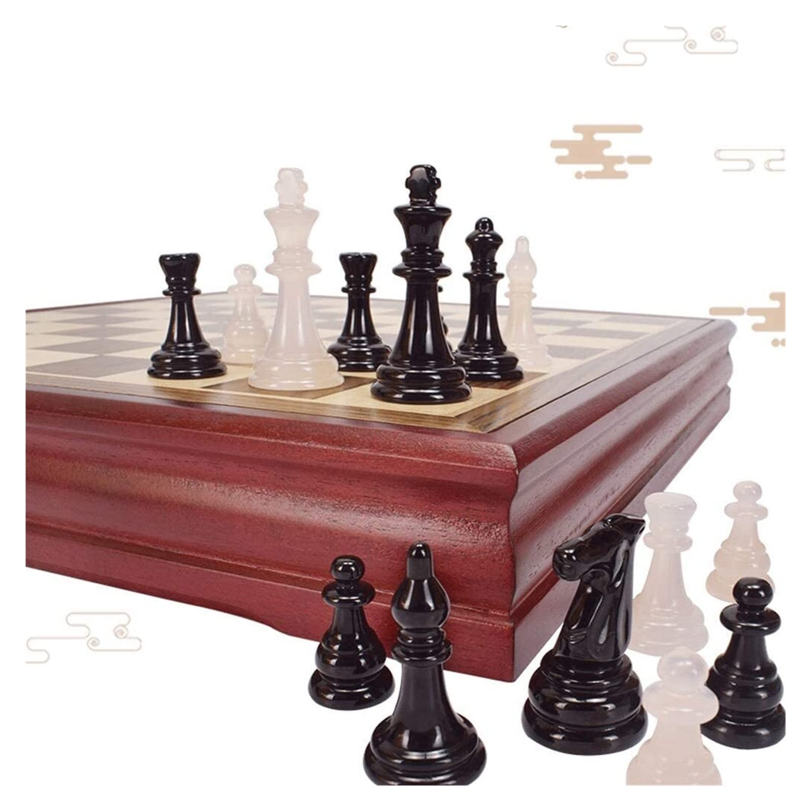 Set da scacchi pieghevole da viaggio, Scacchiera in legno con pezzi degli scacchi in agata Set di da 14,7 pollici