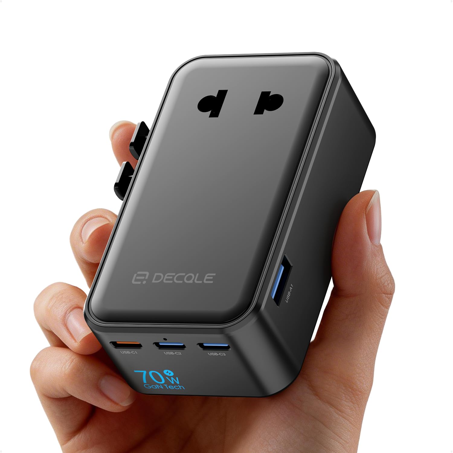 “Air” Adattatore Universale da Viaggio con 3 USB-C(GaN 70W)＆ 1 USB-A | Presa Universale da Viaggio, NON è Un Convertitore di Tensione, per UE/Regno Unito/Stati Uniti/Australia e 200+ Paesi(nero)
