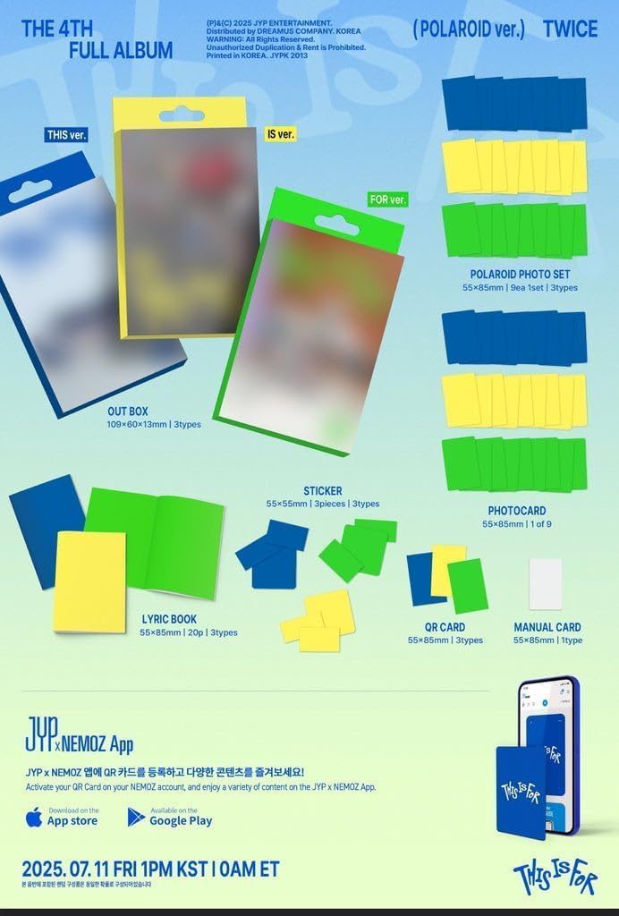TWICE [THIS IS FOR] 4th Album POLAROID Ver/QR+9 Photo+Book+3 Sticker+Card+GIFT (3.VER SET)