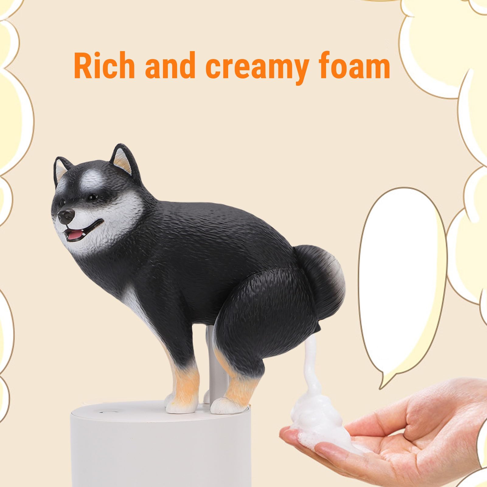 Fafeicy Dispenser Automatico di Sapone per Cani Carini, con Sensore Intelligente, Azione Schiumogena Senza, Materiale ABS a Batteria, per Uso in Bagno e (BLACK)