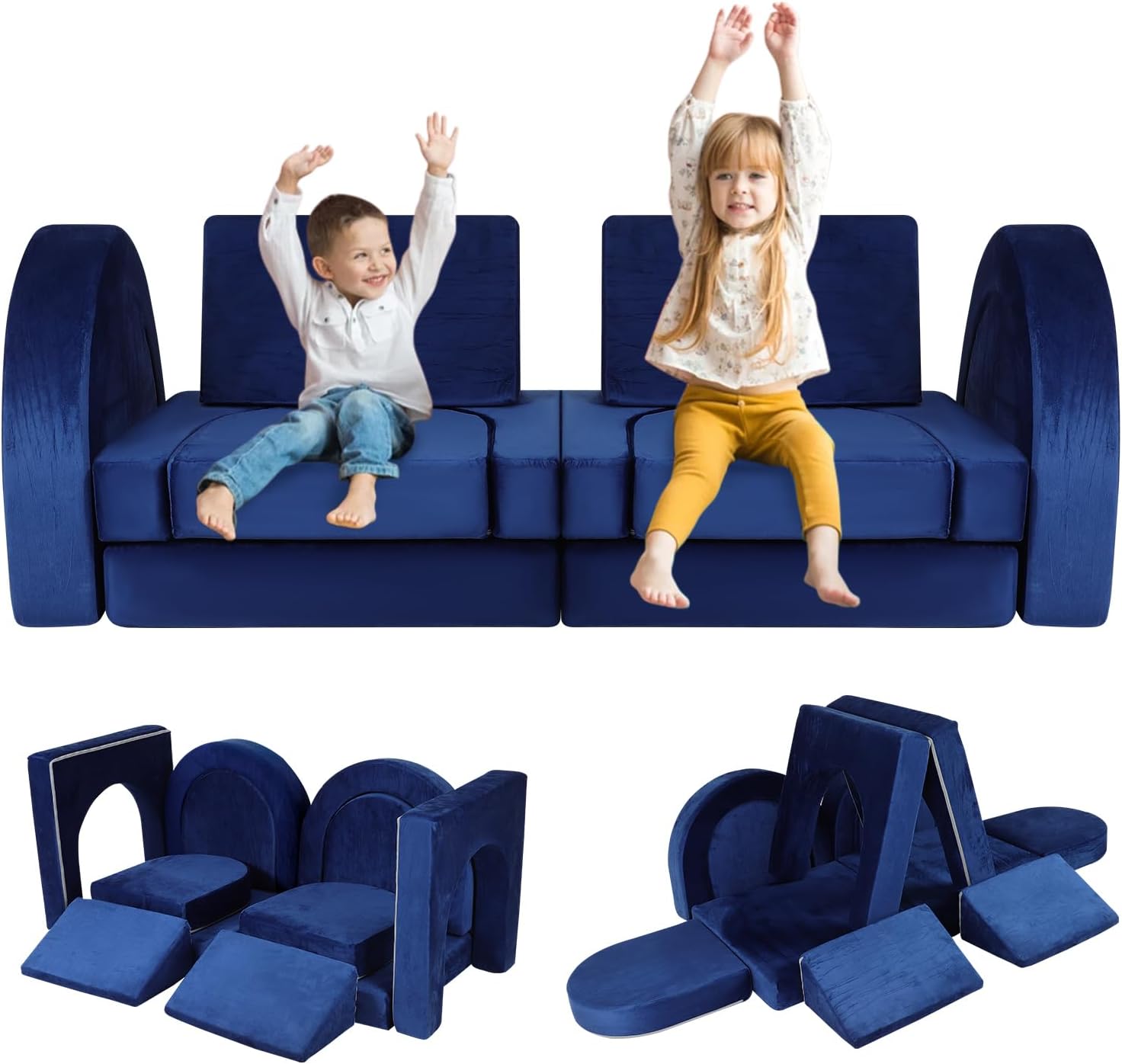FAHKNS 12PCS Modular Toddler Play Couch Kit, Multifunctional Foam Play Couch Fold Out Kids Couch for Playroom, Kickball Game, Pitching Game