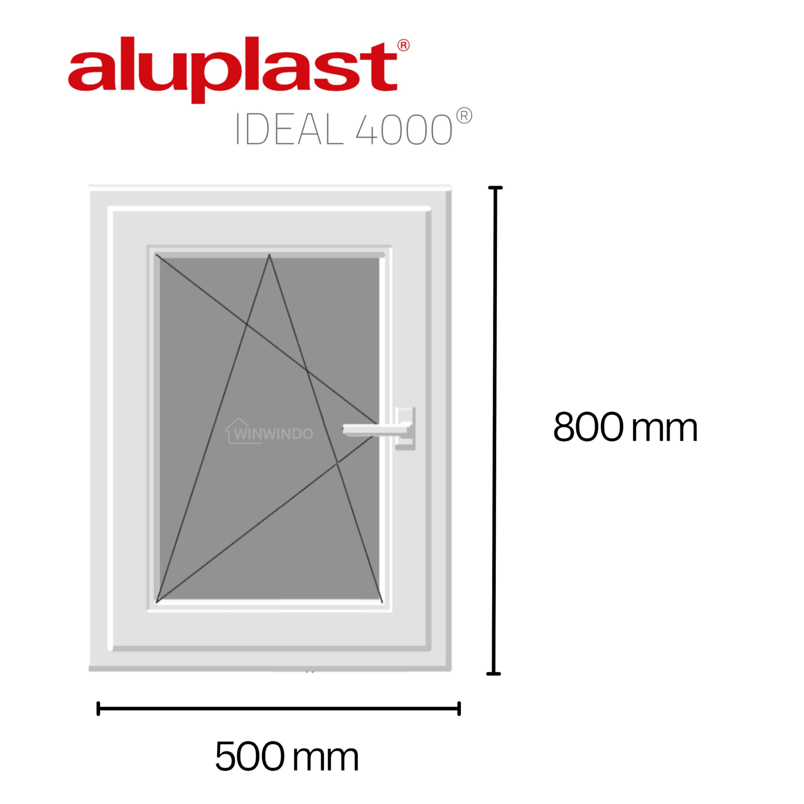 Ventana PVC Reforzada 500x800 Blanca | Oscilobatiente Derecha | Cristal Climalit Mate | Perfil Aluplast | Entrega 24/48h